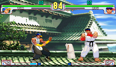 Yun's normal move in Third Strike, with the shadow shifting